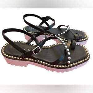 Gianni Bini Black Charlyzee Buckle Sandals With Silver Stud Embellishments - 7 M